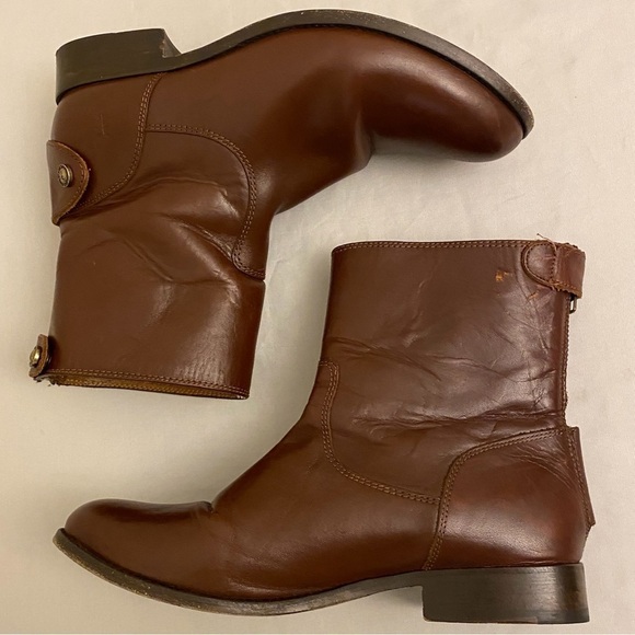 Frye Melissa Button Zip Short Cognac Ladies Ankle Boots Brown Booties Size 7.5 - Picture 8 of 14